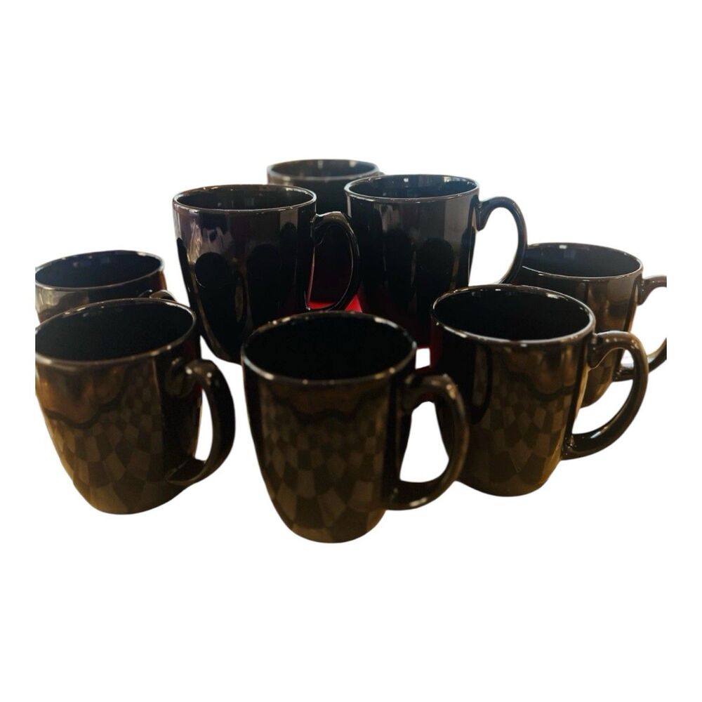 Corelle Stoneware Black 12 oz Coffee Mugs/Cups, Lot Of 8 Retired